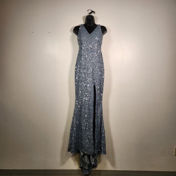 Miss Ord Dresses & Skirts - MISS ORD Sequins Mermaid Gown CARTA Womens M Dusty Blue Grey Prom Event Cocktail